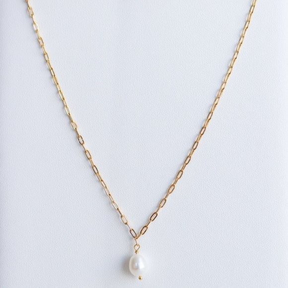 Necklace Pearl Waterproof Pearl paperclip chain gold layering necklace Dainty - Picture 8 of 12